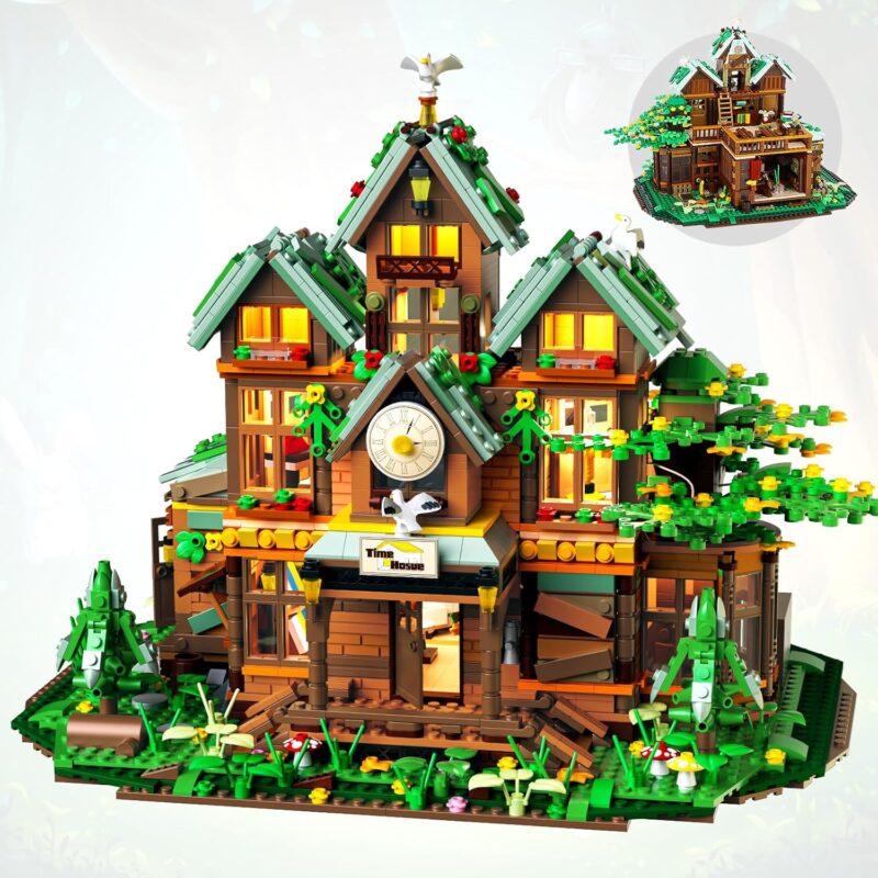Time House Cabin Building Set with LED Light, 2198 PCS Wood Cabin Mini Ideas Creative Architecture Building Block, Birthday Gift for Adults Ages 8-12+ Years（Not Compatible with Lego Set ）