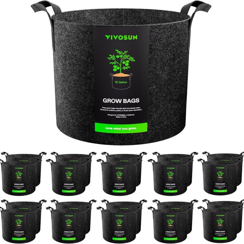 VIVOSUN 20-Pack 10 Gallon Grow Bags, Heavy Duty Thickened Nonwoven Fabric Pots with Handles for Flowers Fruits and Vegetables Black