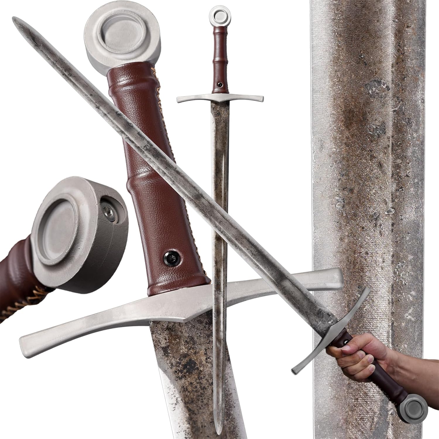 81oe5iVROcL._AC_SL1500_.jpg Medieval Sword Hand Forged Spring Steel for Cosplay LARP Costume Halloween Prop Practicing Skills 39" Overall with Leather Wrapped Handle