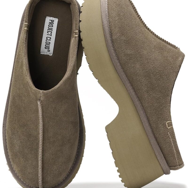 Project Cloud Platform Clogs for Women Footwear - Memory Foam and Non-Slip Genuine Suede Slip-on Mules Shoes, Comfortable Stylish Closed Toe Clogs for Women 2025 (Johnna)
