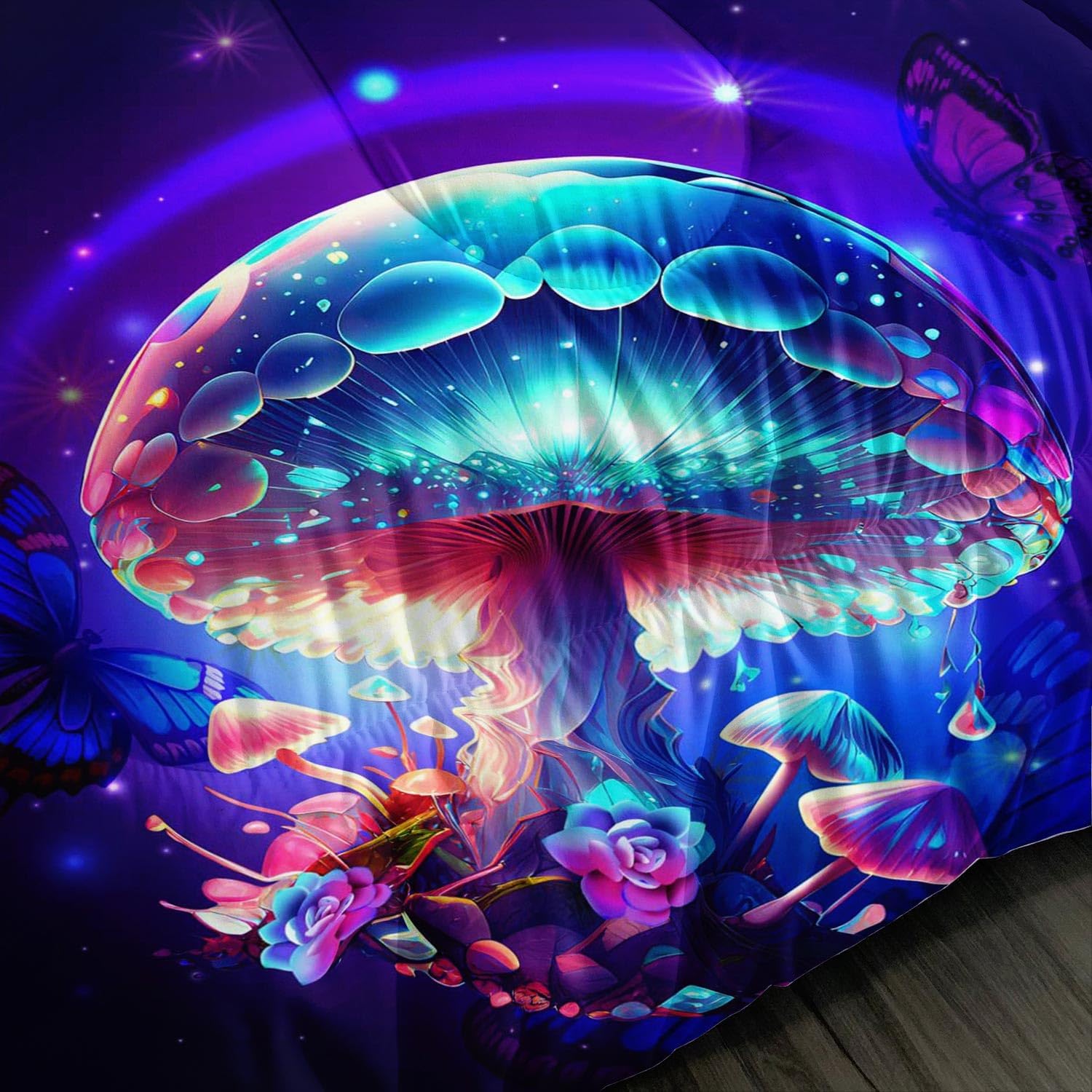 81qPrNvOoAL._AC_SL1500_.jpg AILONEN Magic Mushroom Comforter Set Queen Size, Glowing Mushrooms Bedding Set for Girls Boys,3 Pcs,1 Quilt and 2 Pillowcases,All Season Use - Image 4