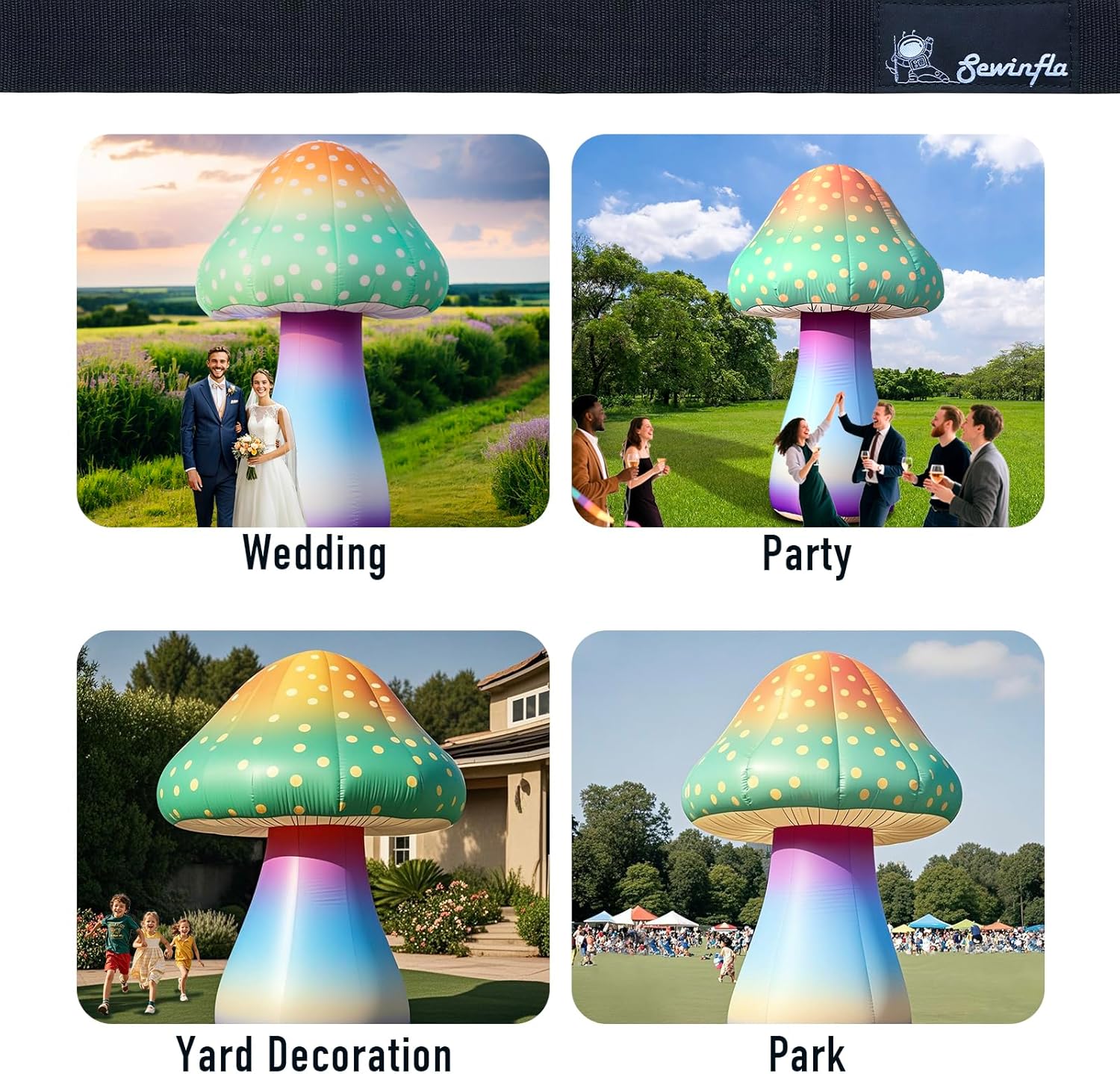 81s0iu-tlmL._AC_SL1500_.jpg 6 FT LED Inflatable Mushroom with Built‑in Fan, Light Strip & Remote Control – Outdoor Garden, Backyard, Stage, Pathway & Holiday Party Decor - Image 7