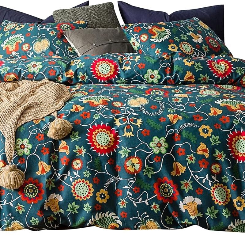 SUSYBAO Colorful Floral Duvet Cover Queen 100% Cotton Flower Duvet Cover 3 Piece Set 1 Multi-colored Cactus Botanical Duvet Cover with Zipper Ties 2 Pillowcases Luxury Soft Sunflower Print Bedding Set