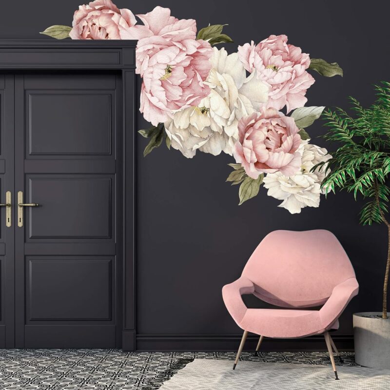 Murwall Floral Peonies Wall Decal, Peony Bouquet Flowers Removable Peel and Stick Wall Sticker