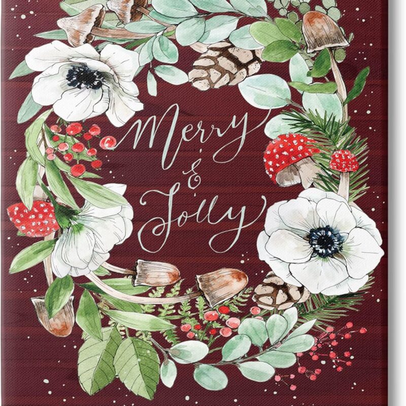 Stupell Industries Merry & Jolly Seasonal Mushroom Wreath Canvas Wall Art, Design by Caverly Smith