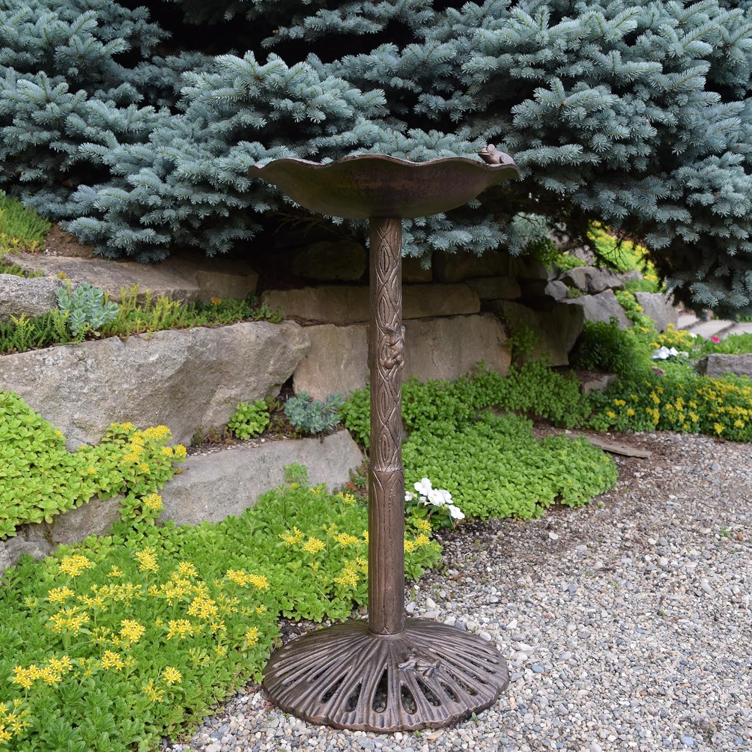 91KXYEm-uNL._AC_SL1500_.jpg Oakland Living 5012AB Antique Bronze Frog Design Aluminum Birdbath - Image 6