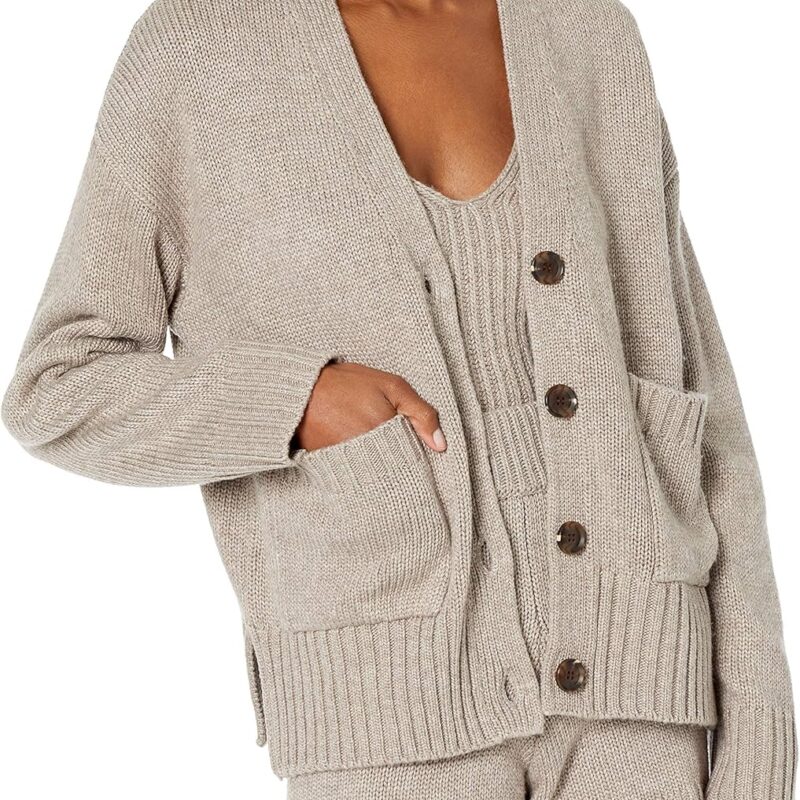 The Drop Women's Brigitte Chunky Button-Front Pocket Ribbed Cardigan