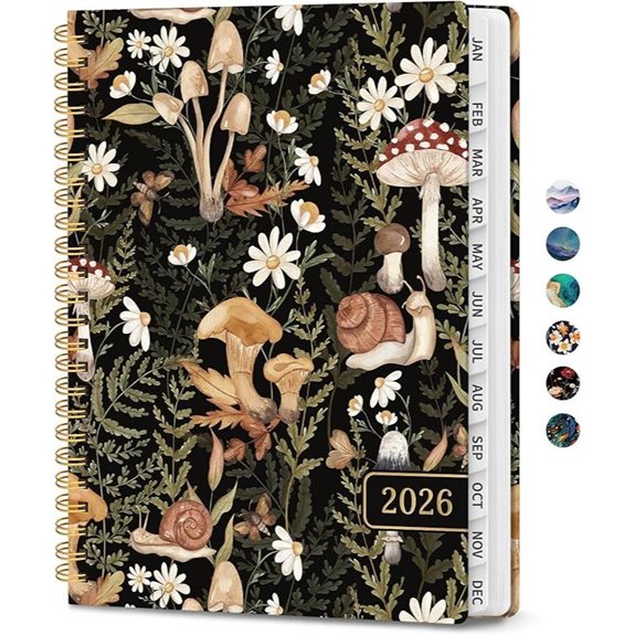 2026 Planner: Monthly/Weekly Agenda with Tabs Mushroom