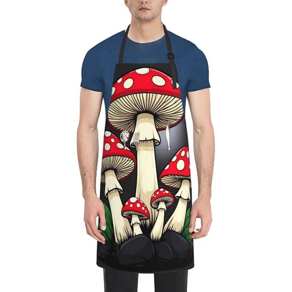 Red Mushrooms Print Kitchen Apron with Pockets Adjustable