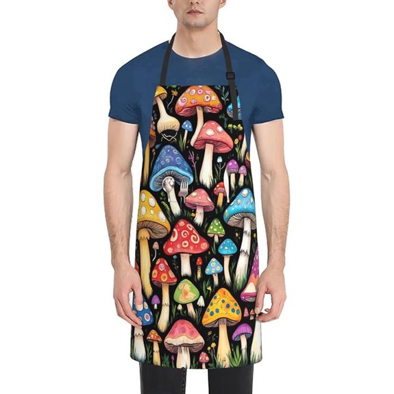 Bright Mushrooms Kitchen Apron with Pockets Adjustable