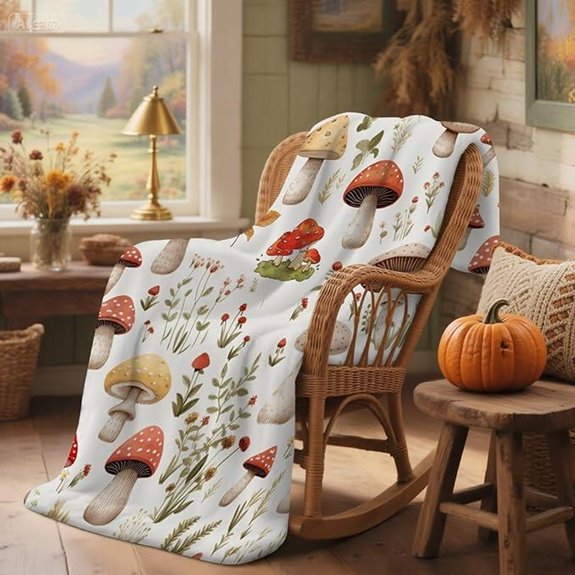 Beige Mushroom Throw Blanket for Couch Decor