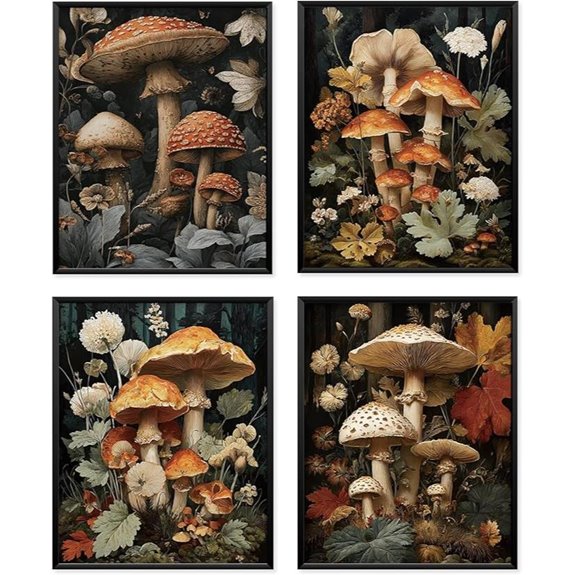 Vintage Botanical Mushroom Cottagecore Wall Art Set (4)