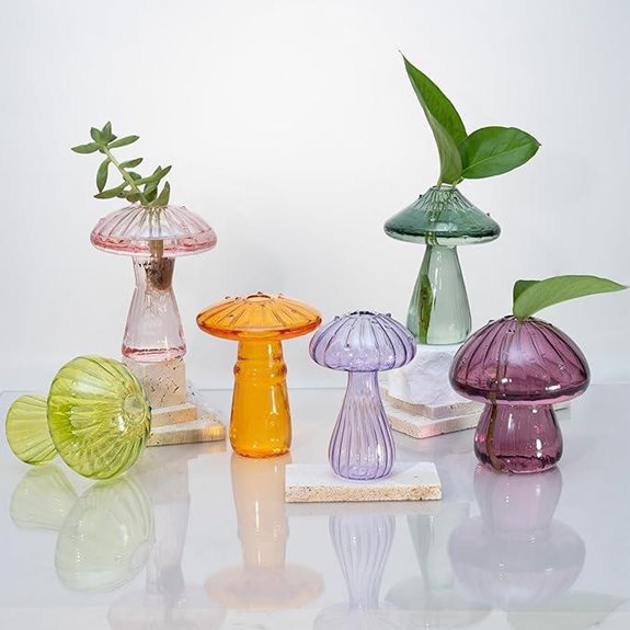 Six Colored Mushroom Glass Propagation Vases for Plants