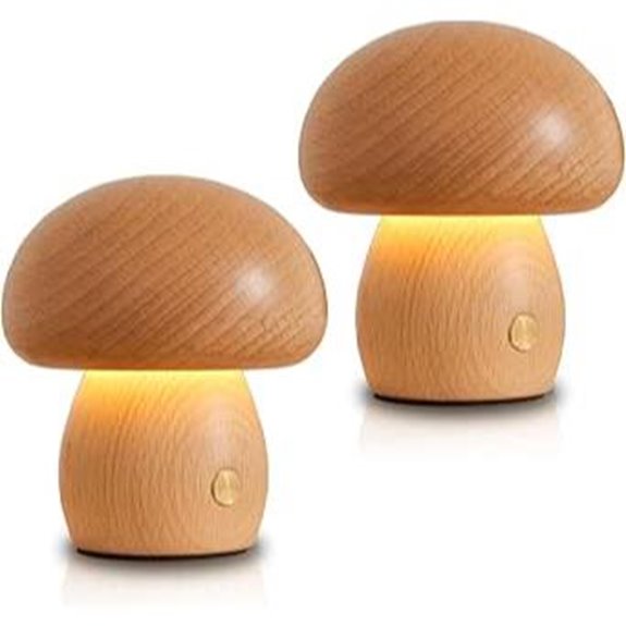 Two Pack Wooden Mushroom Lamp – Cordless Night Light