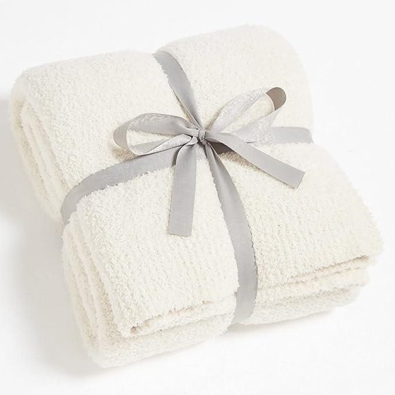 CYMULA Cream Knit Throw Blanket — Soft Cozy 50x60