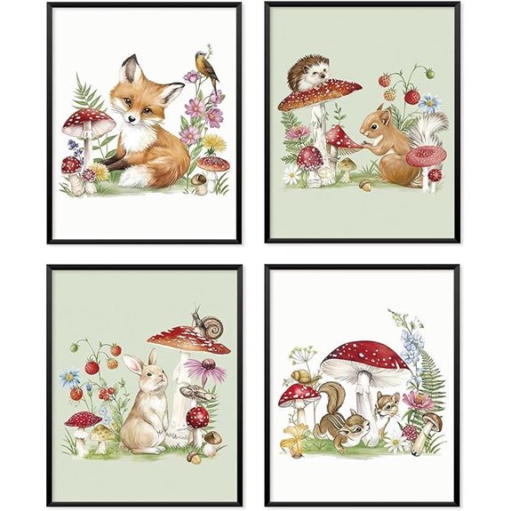 Locomiss Mushroom Forest Animals Wall Art Set (8x10)