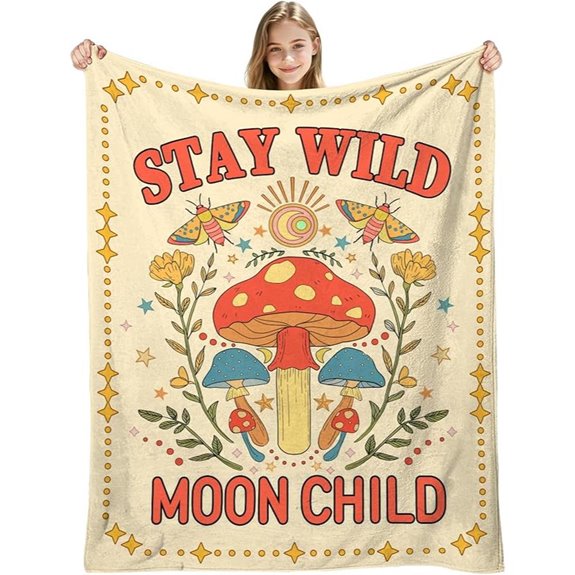 Mushroom Stay Wild Moon Child Blanket Throw Blanket