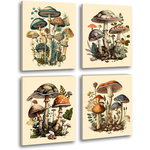 Vintage Mushroom Wall Decor Posters - Set of 4 (8x10)