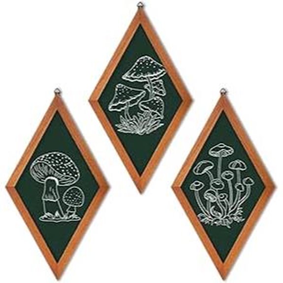 Mushroom Wall Art Decor – Dark Green Frames