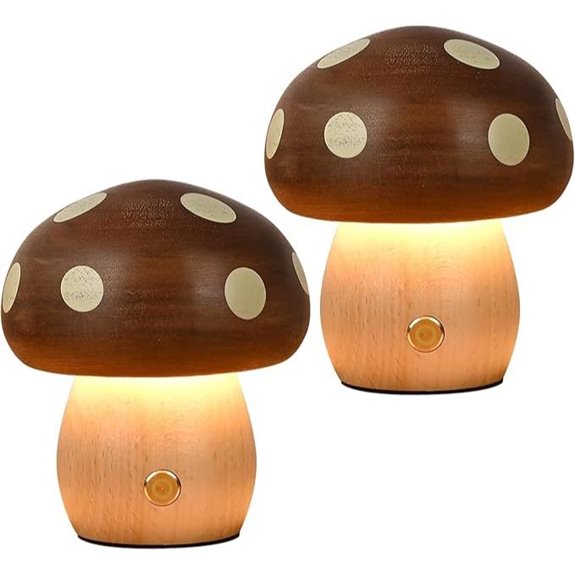 2-Pack Wood Mushroom LED Rechargeable Night Lamps