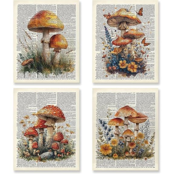 Retro Mushroom Butterfly Wall Art Set (4 8x10)