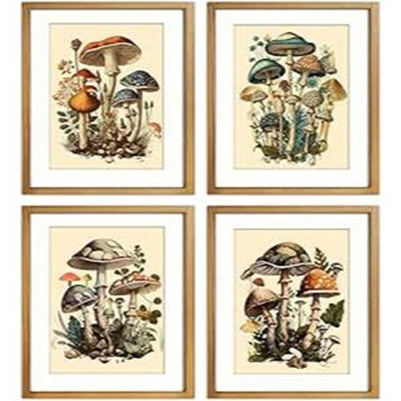 Colorful Mushroom Wall Decor Posters Set of