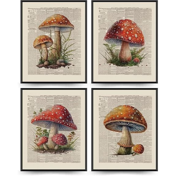 PLKMN Vintage Mushroom Wall Art Prints (Set of 4)