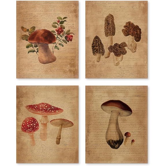 PUHEI Vintage Mushroom Wall Art Prints Set (4)