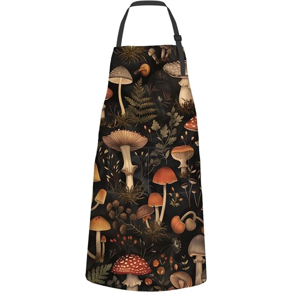 Whimsical Mushroom Apron with Pockets Waterproof Kitchen Apron