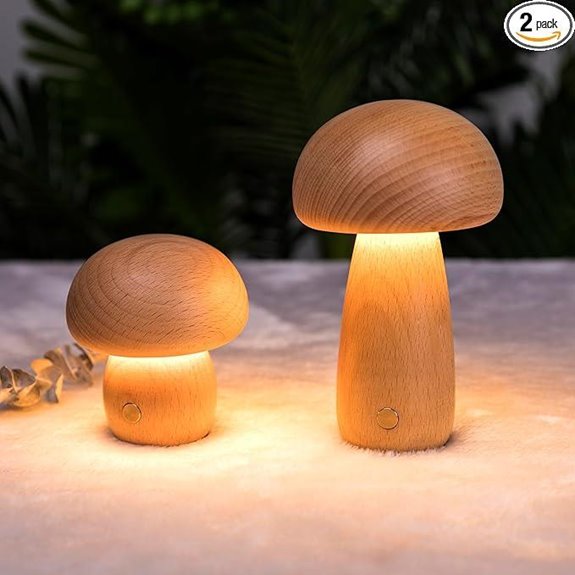 Rechargeable Wooden Mushroom Night Lights (2-Pack)