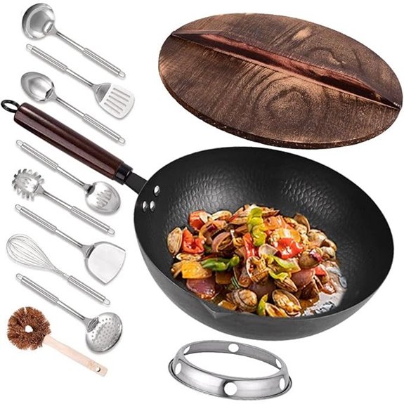 12.8 Carbon Steel Wok Set with Lid and Accessories