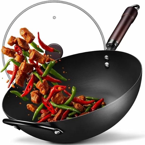 13-Inch Carbon Steel Wok with Lid Nonstick Flat Bottom