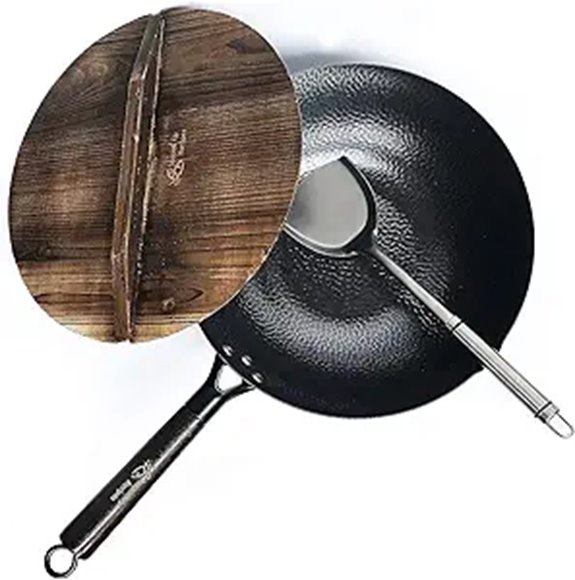 Carbon Steel Wok with Lid Spatula Guide