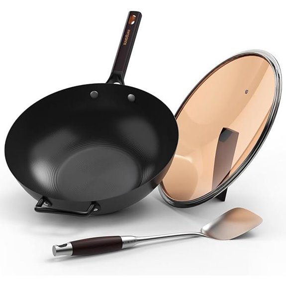 Carbon Steel Wok Pan with Lid and Spatula